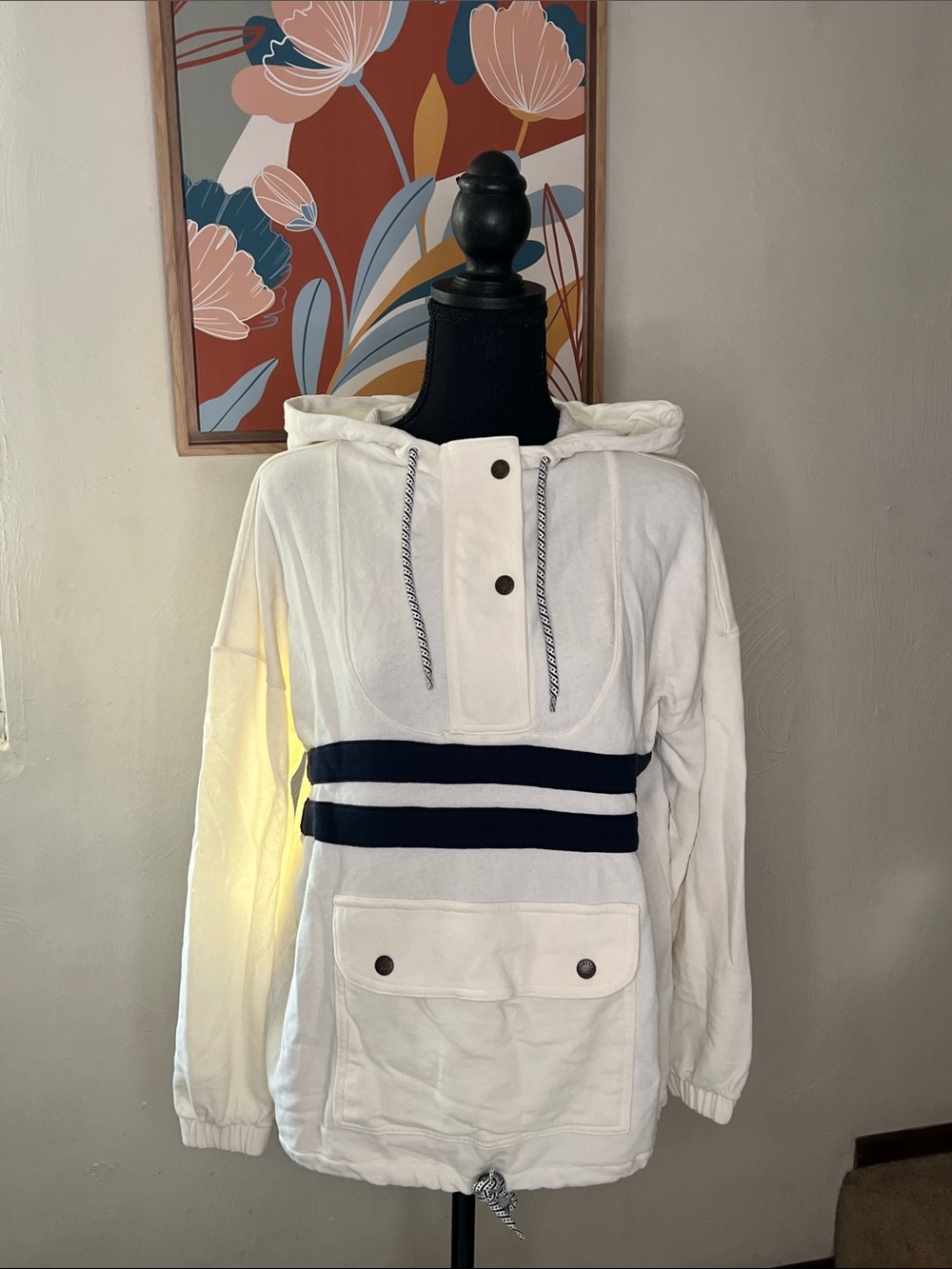 Faherty Women's Daybreak Hoodie Navy Blue Stripe Size S